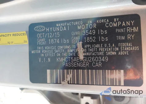 2016 Hyundai Accent Se из США, поврежденный, VIN KMHCT5AEXGU260349